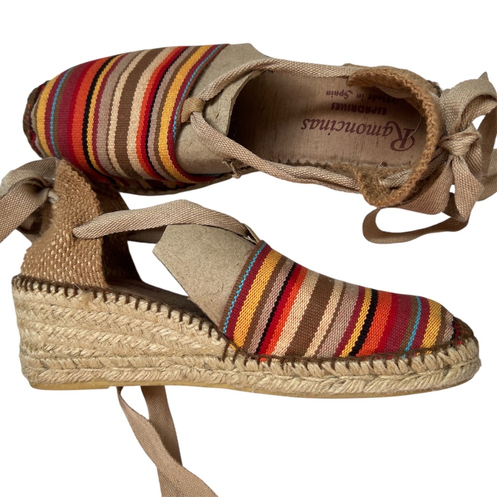 Ramoncinas Espadrilles Size 38 Wedges Ankle Straps Colourful Stripes